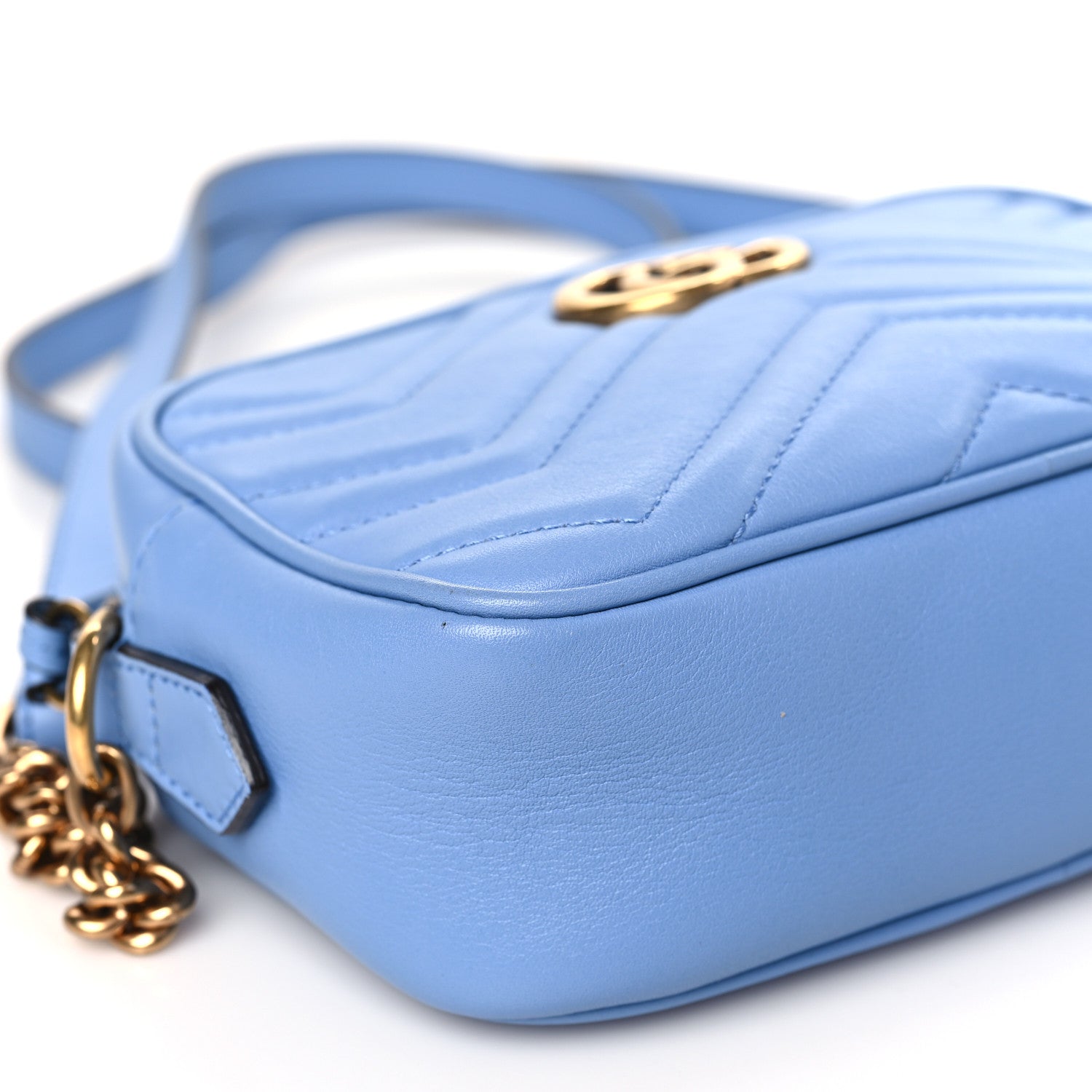 Gucci Calfskin Matelasse Mini GG Marmont Chain Shoulder Bag Clear Sky Blue 8 of 9