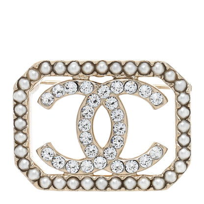 Chanel Pearl Crystal CC Square Brooch Gold 1 of 5