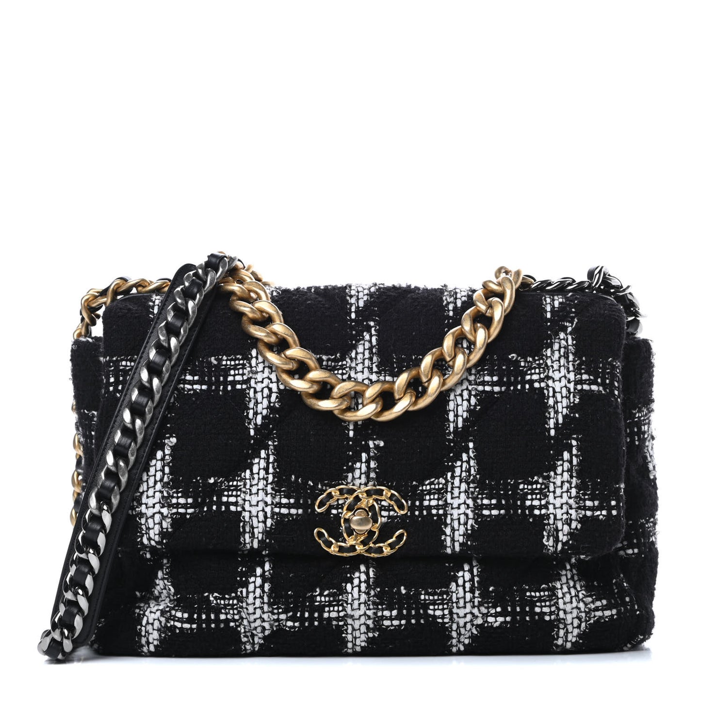 Tweed Quilted Large Chanel 19 Flap Black White