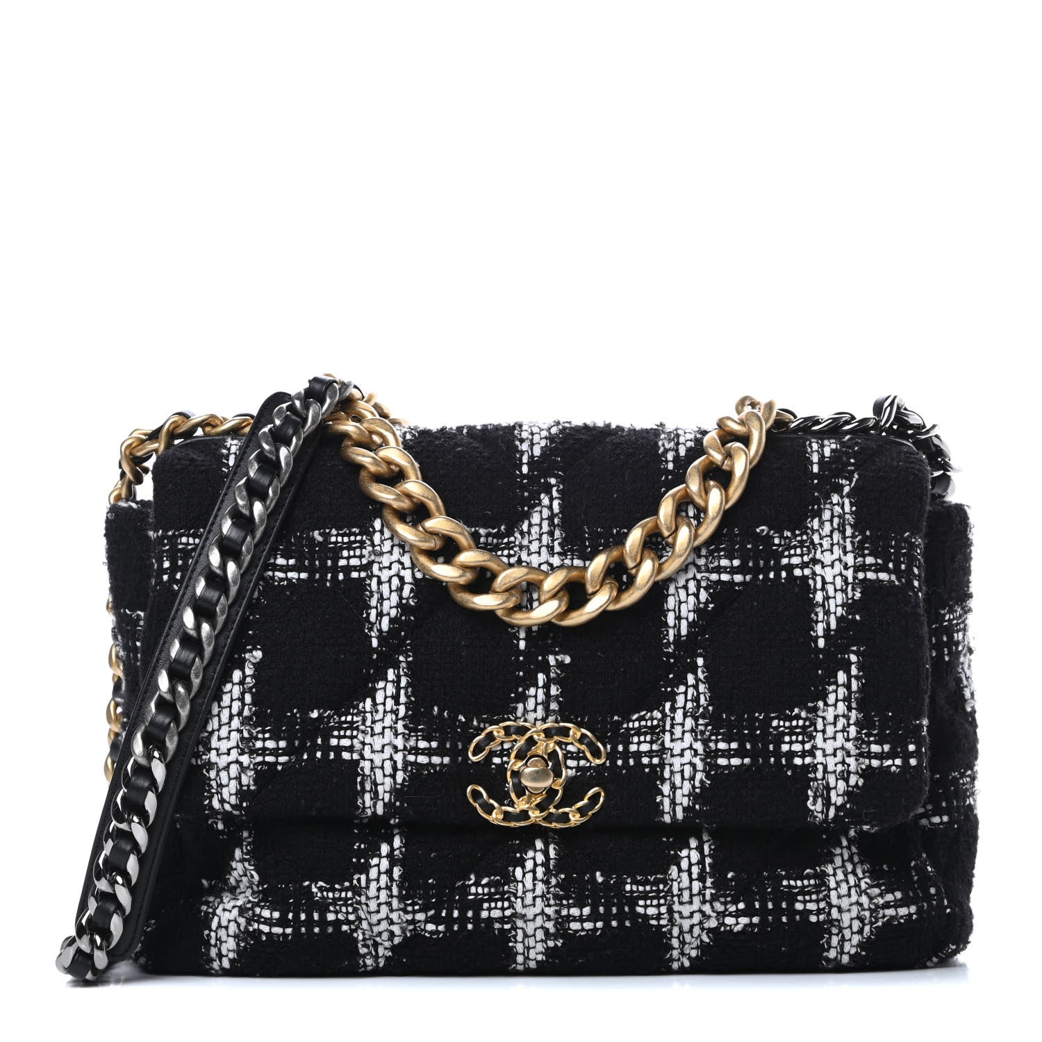 Chanel Tweed Quilted Large Chanel 19 Flap Black White 1 of 10