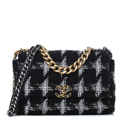 Chanel Tweed Quilted Large Chanel 19 Flap Black White 1 of 10