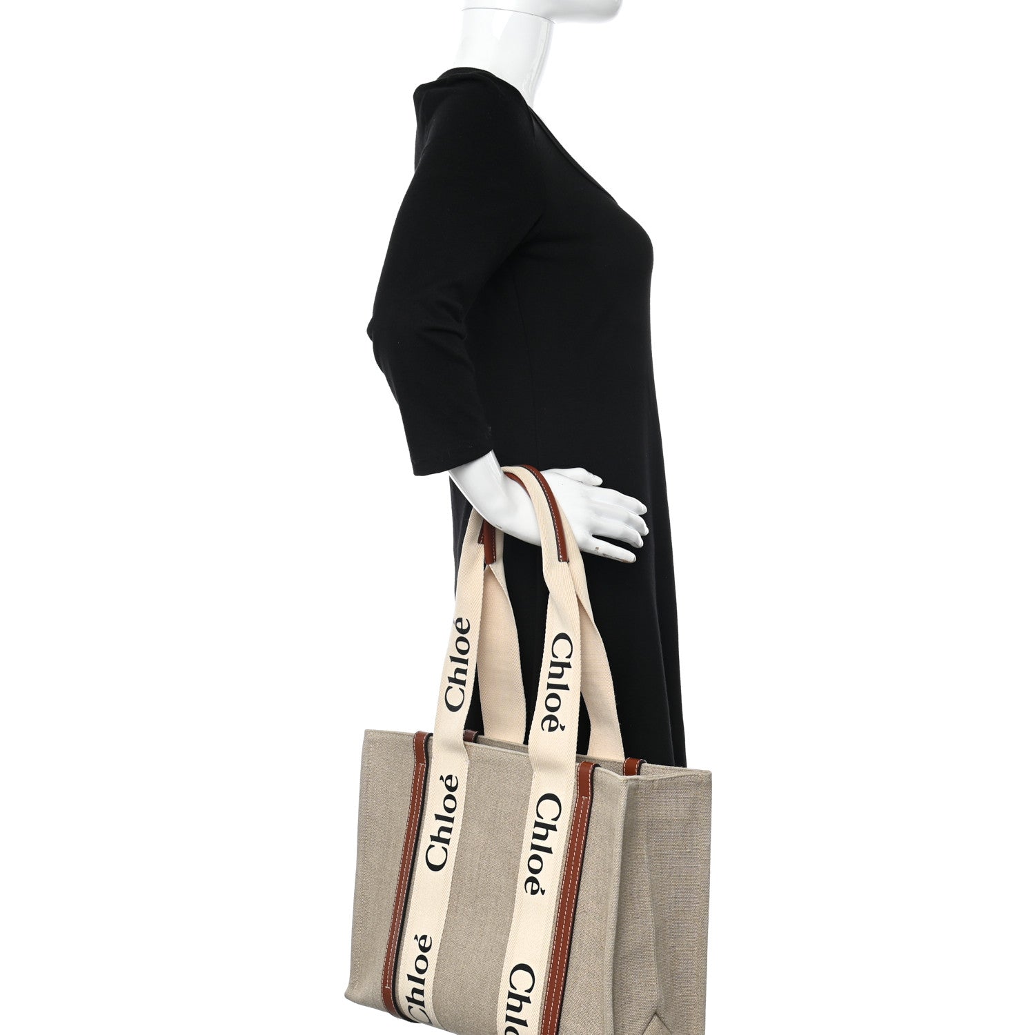 Chloe Cotton Calfskin Medium Woody Ribbon Tote White Brown 3 of 13