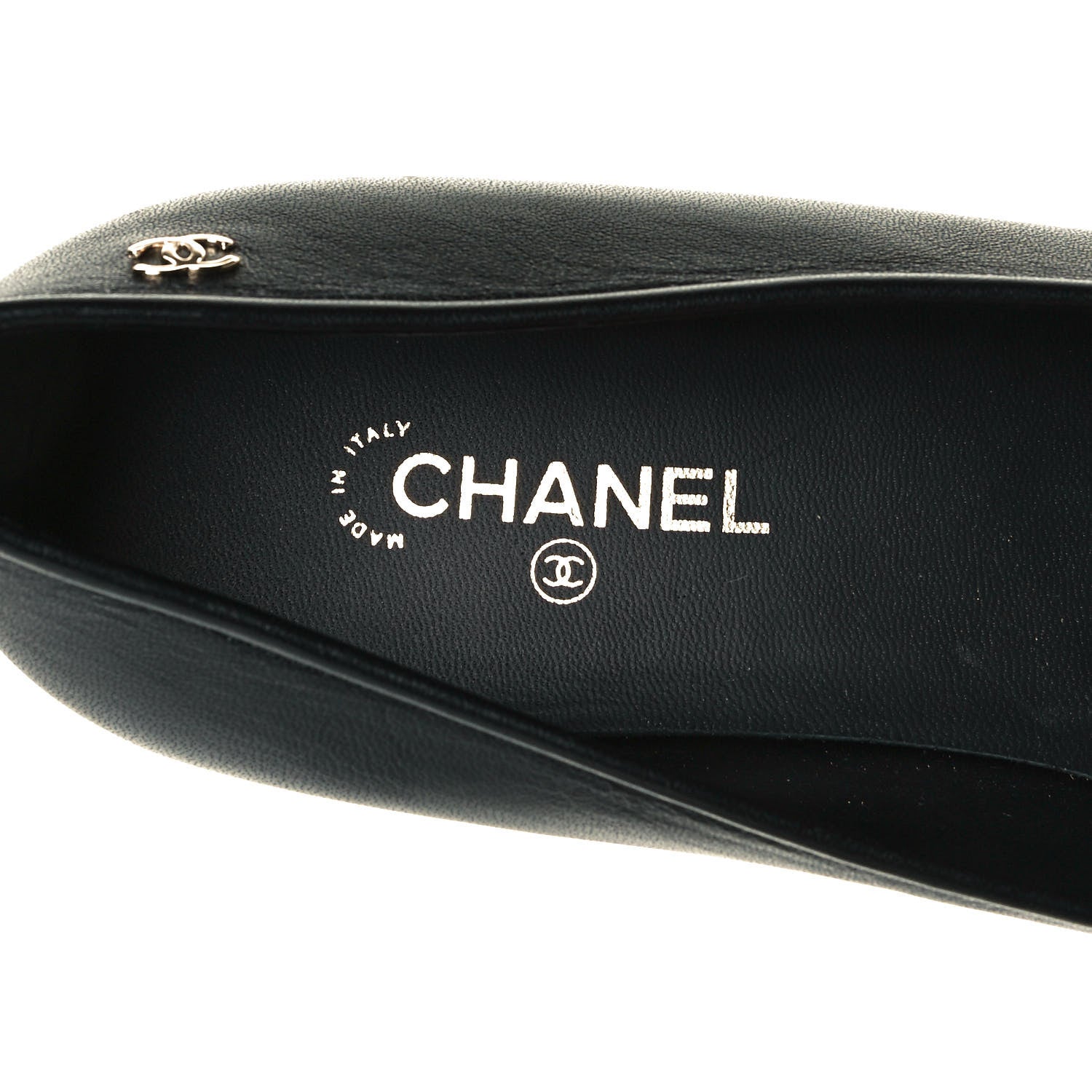 Chanel Lambskin Grosgrain Pearl Cap Toe Ballerina Flats 37 Black 6 of 10