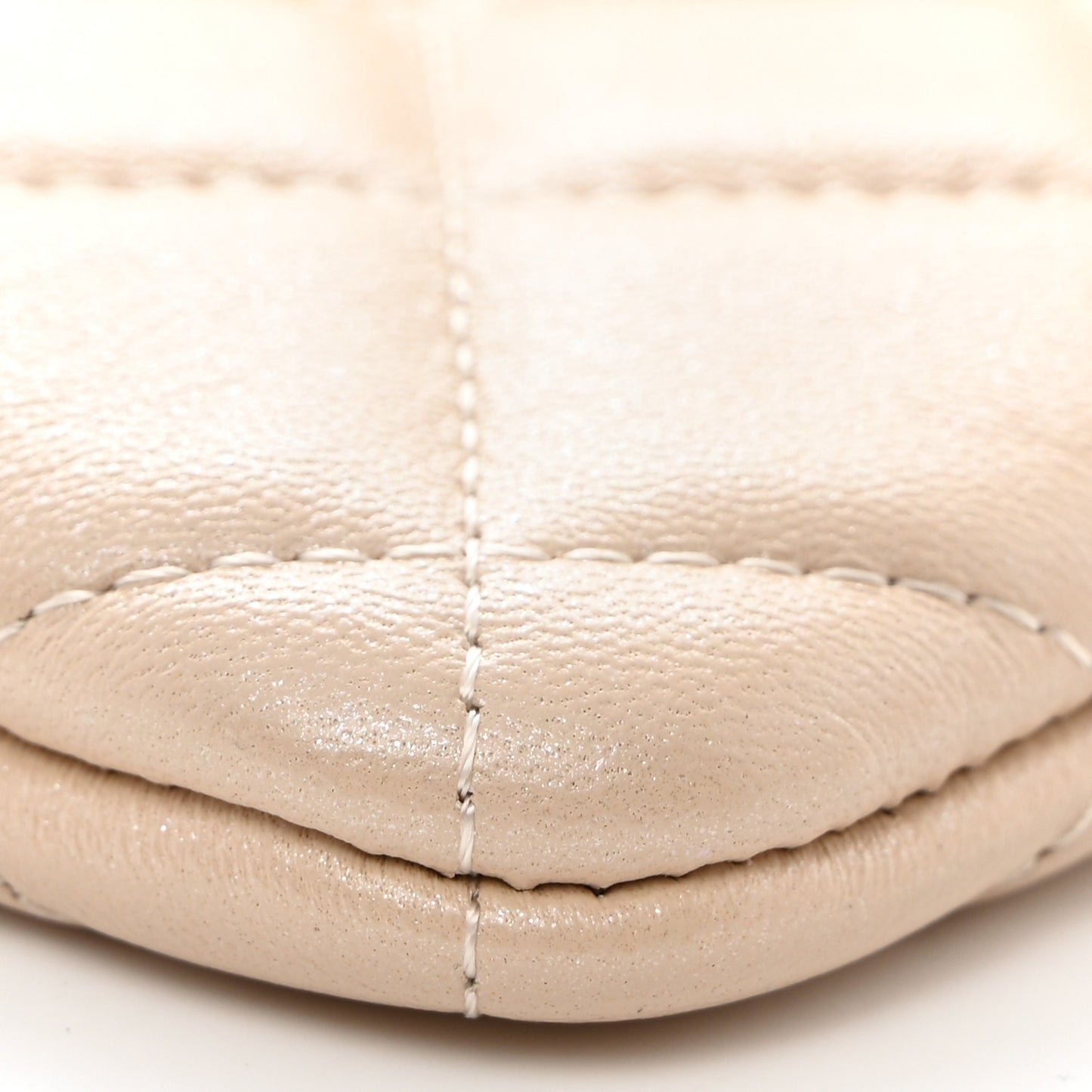 Iridescent Lambskin Quilted Pouch With Flap Beige