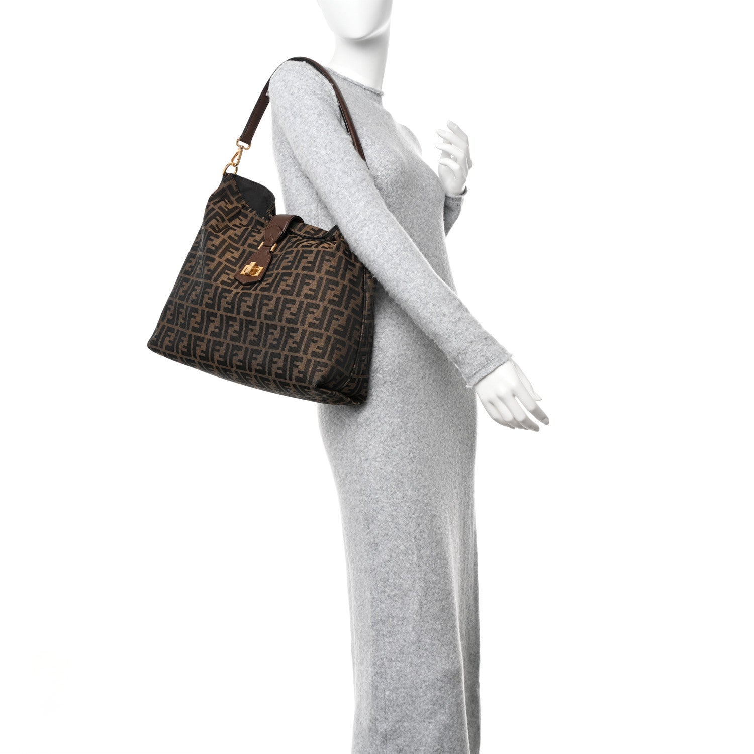 Fendi Zucca Vitello Artic Small Clasp Top Hobo Bag Tobacco Castagna 2 of 13