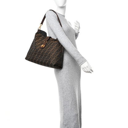 Fendi Zucca Vitello Artic Small Clasp Top Hobo Bag Tobacco Castagna 2 of 13