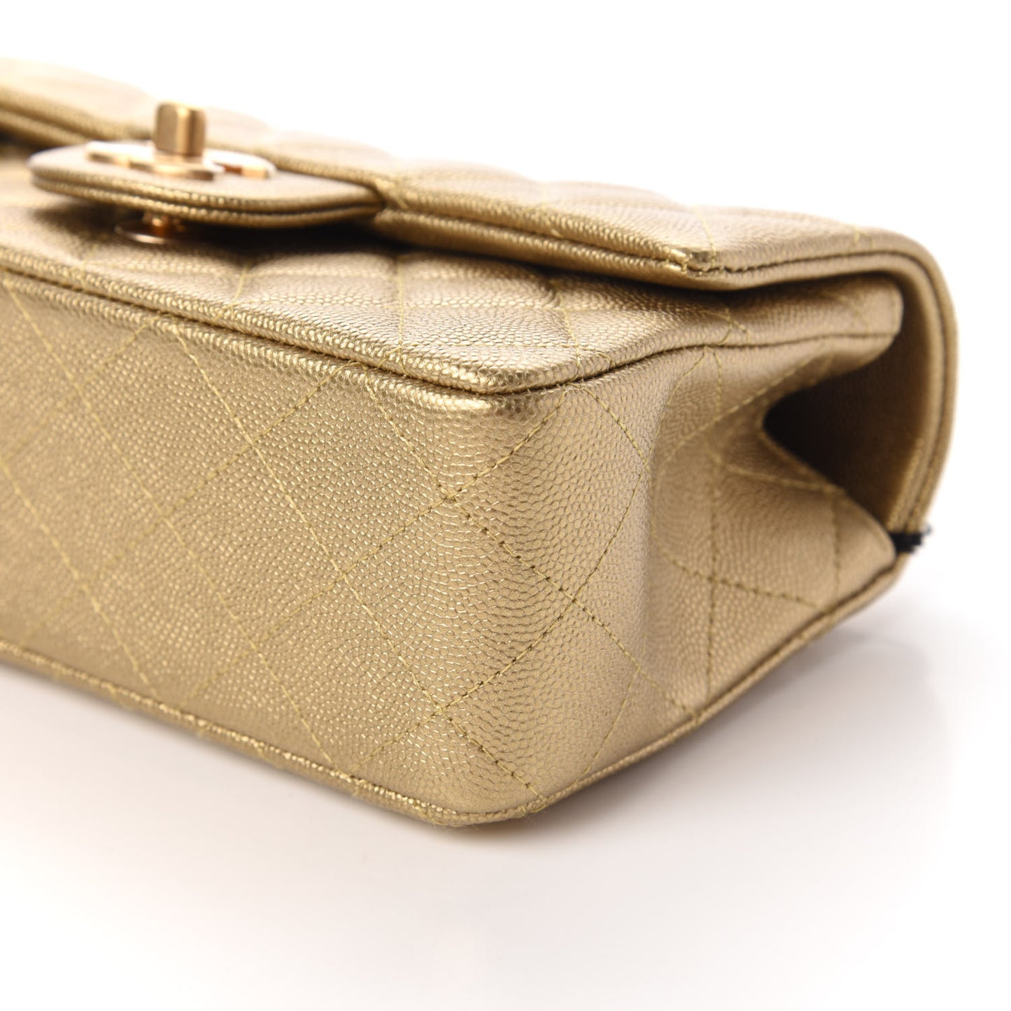 Metallic Caviar Quilted Mini Top Handle Rectangular Flap Gold