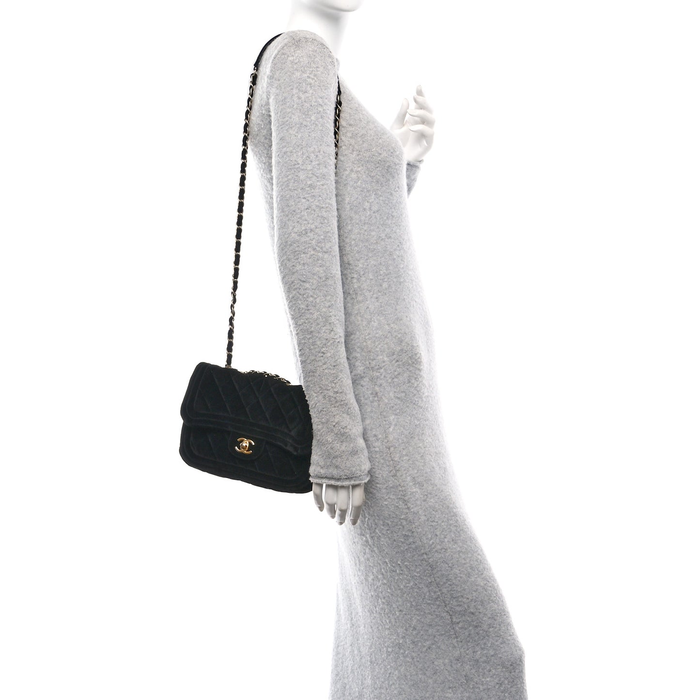 Velvet Quilted Double Frame Flap Black