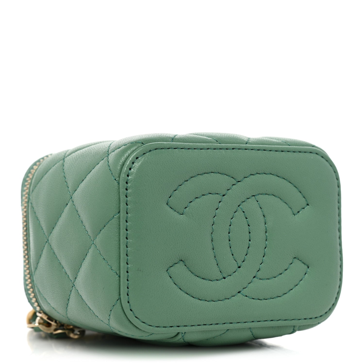 Chanel Lambskin Quilted Pearl Crush Mini Vanity Case With Chain Dark Green 3 of 9