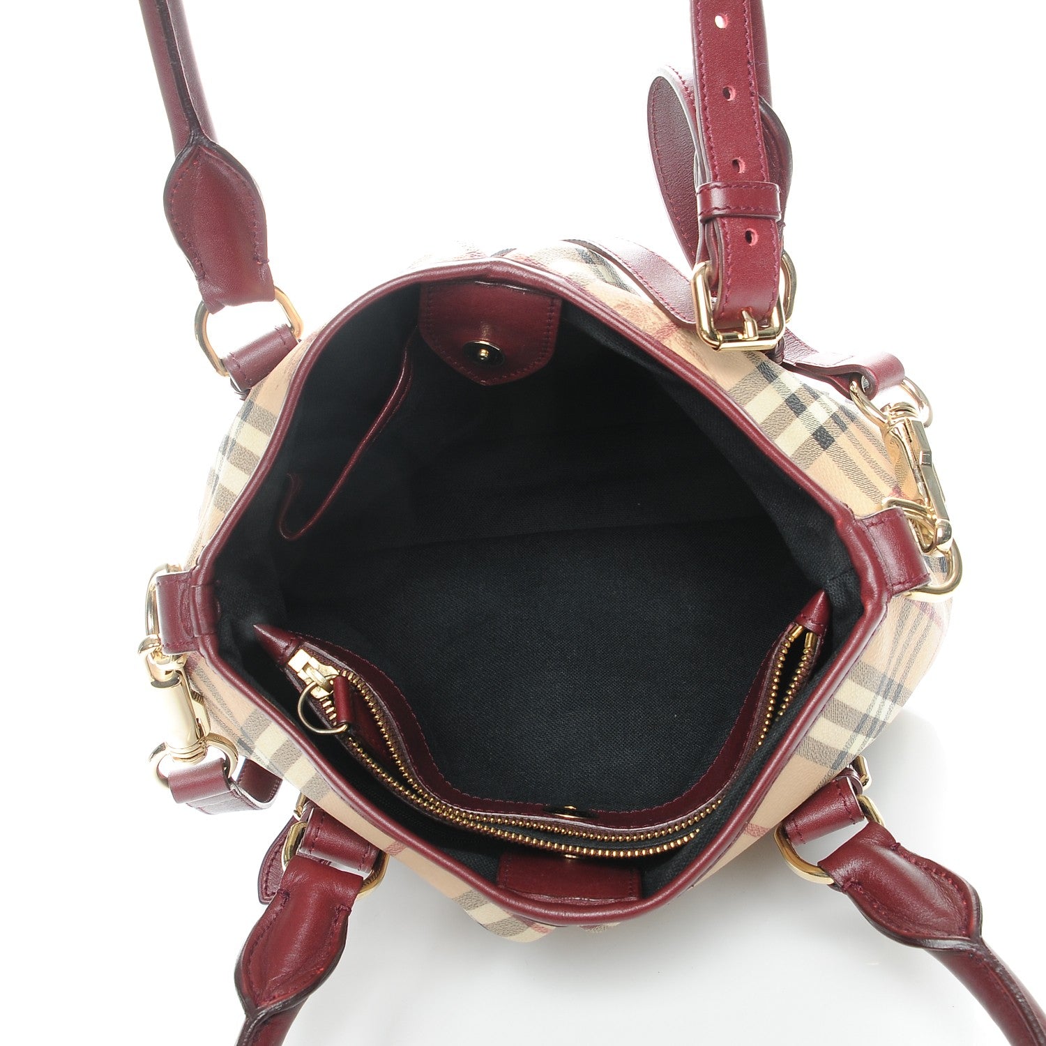 Burberry Haymarket Check Small Northfield Tote Burgundy 6 of 9