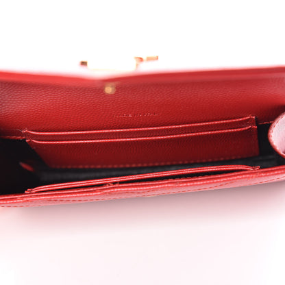 Saint Laurent Grain De Poudre Matelasse Chevron Small Monogram Envelope Wallet New Red 5 of 8