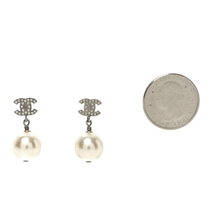 Chanel Crystal Pearl CC Drop Earrings Silver 2 of 4