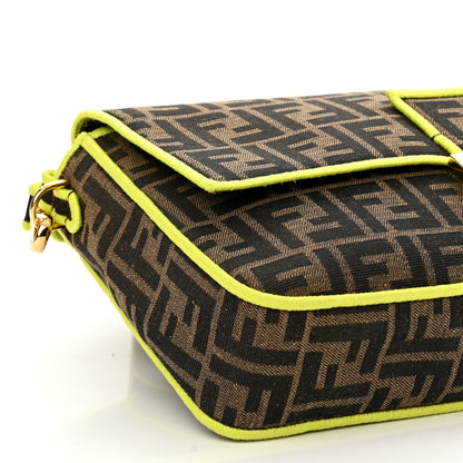 Fendi Fabric Jacquard FF 1974 Large Baguette Tobacco Moro Giallo Fluo 9 of 10