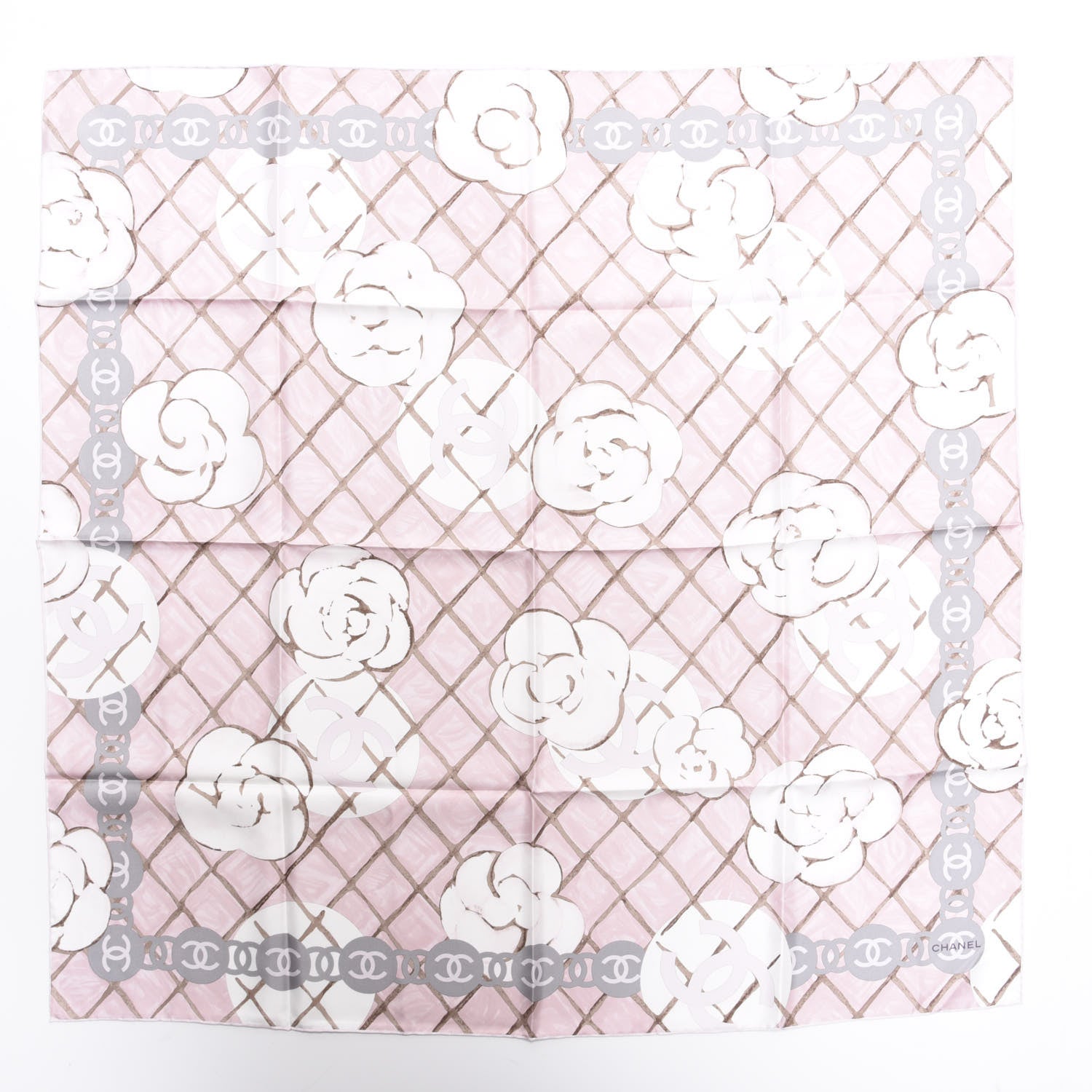Chanel Silk Camellia Square Scarf Ivory Pink 1 of 4