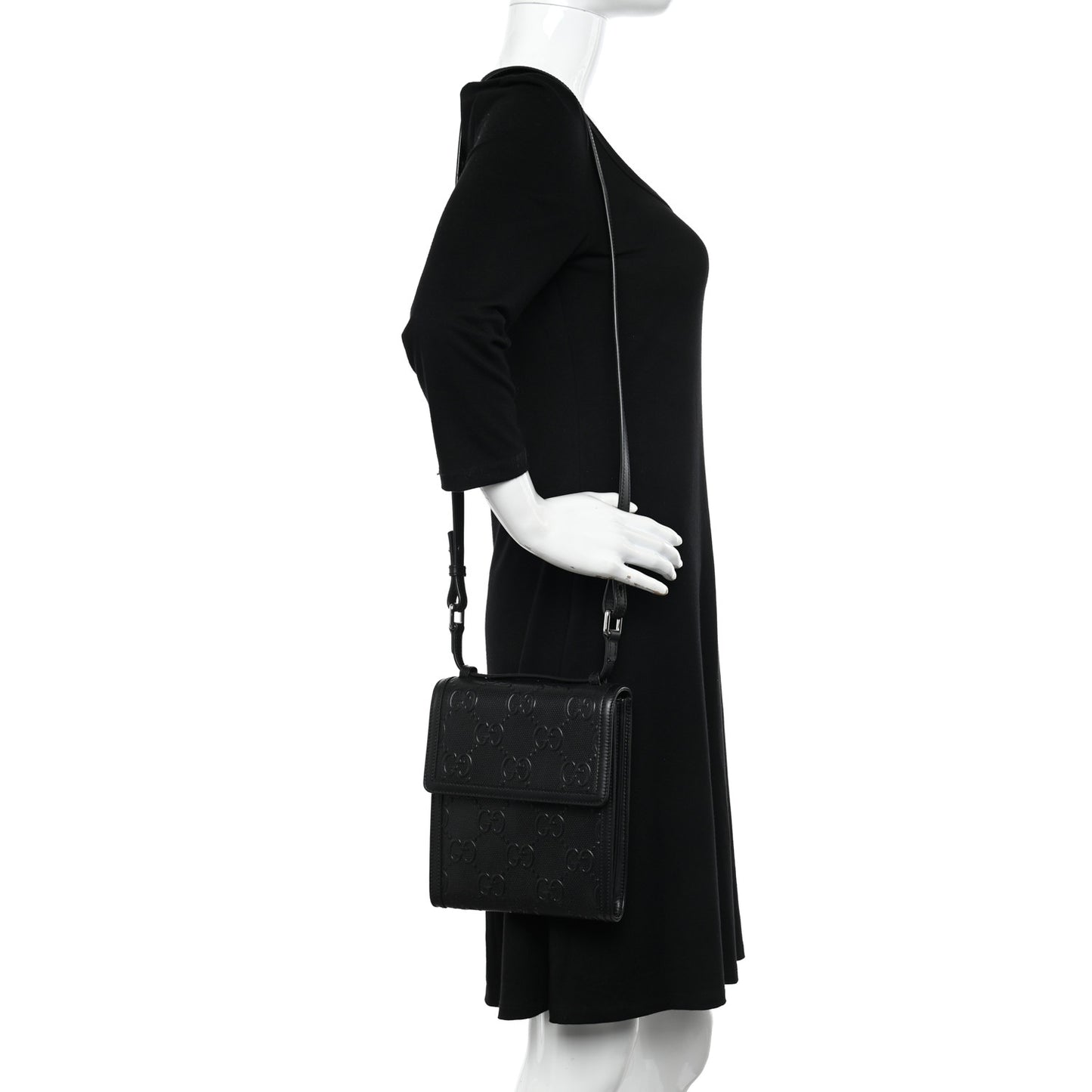 Calfskin GG Tennis Embossed Messenger Bag Black