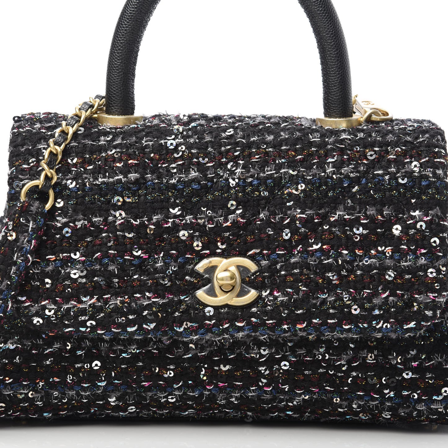 Tweed Sequin Mini Coco Handle Flap Black