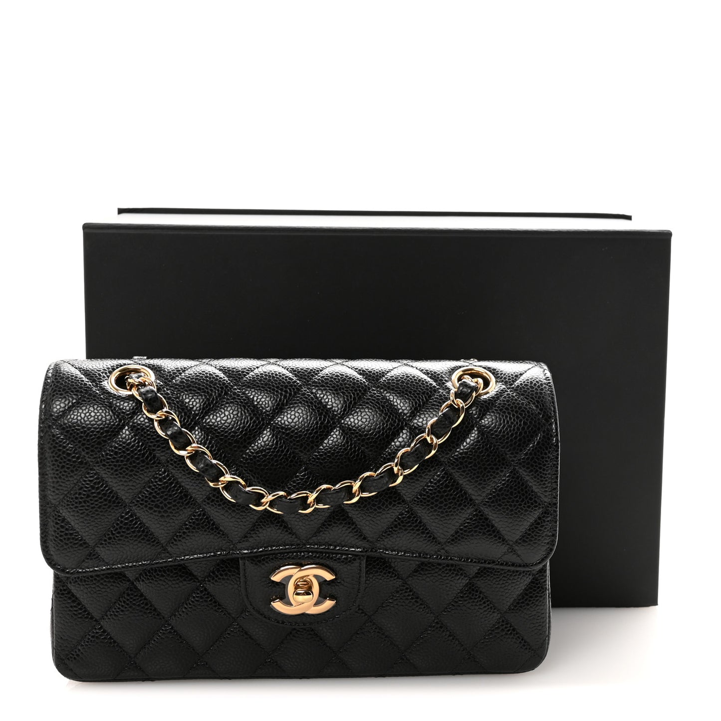 Caviar Quilted Small Double Flap Black