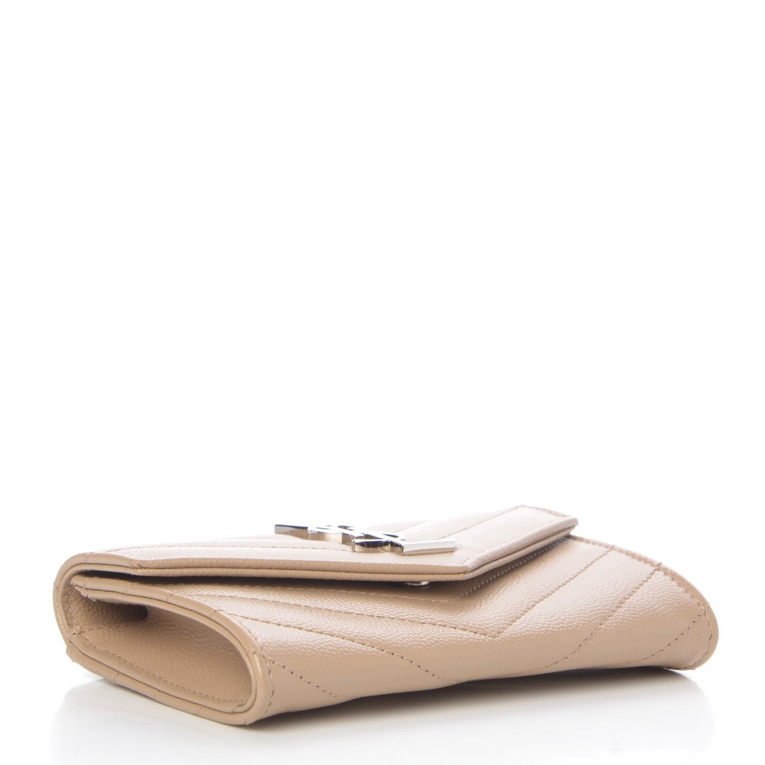 Saint Laurent Grain De Poudre Matelasse Chevron Small Monogram Envelope Wallet Dark Beige 4 of 8