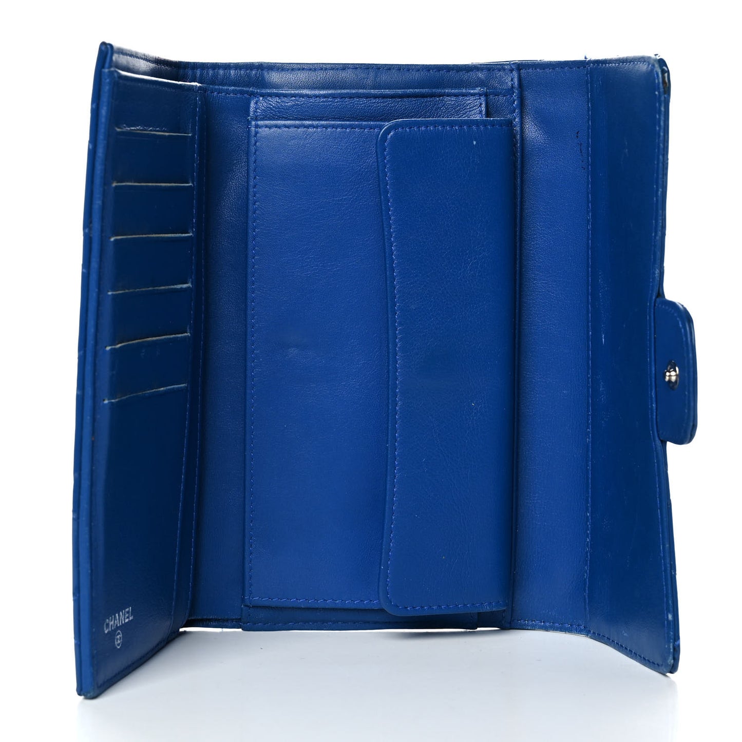 Patent Calfskin Quilted Large Flap Wallet Blue