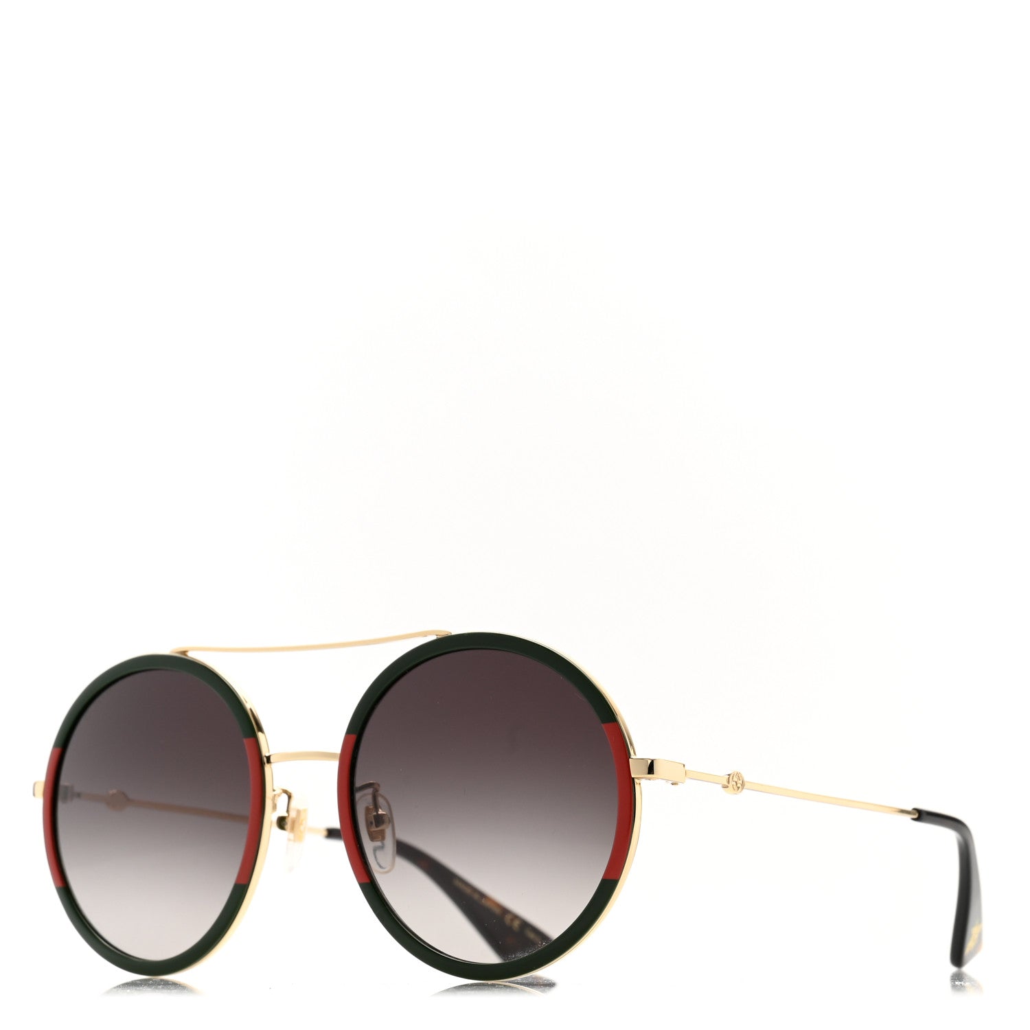 Gucci Metal Round Frame Sunglasses GG0061S Green Red 1 of 7