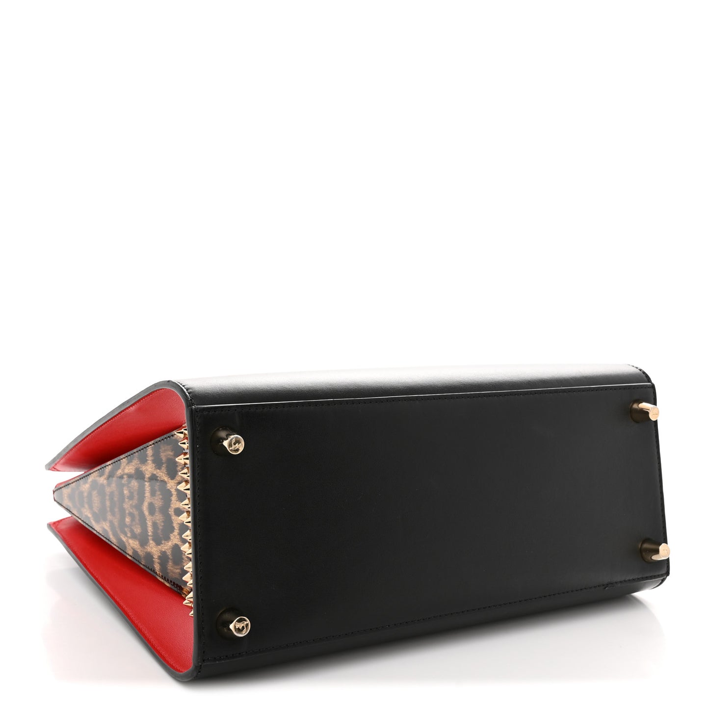 Calfskin Patent Leopard Spiked Medium Paloma Black