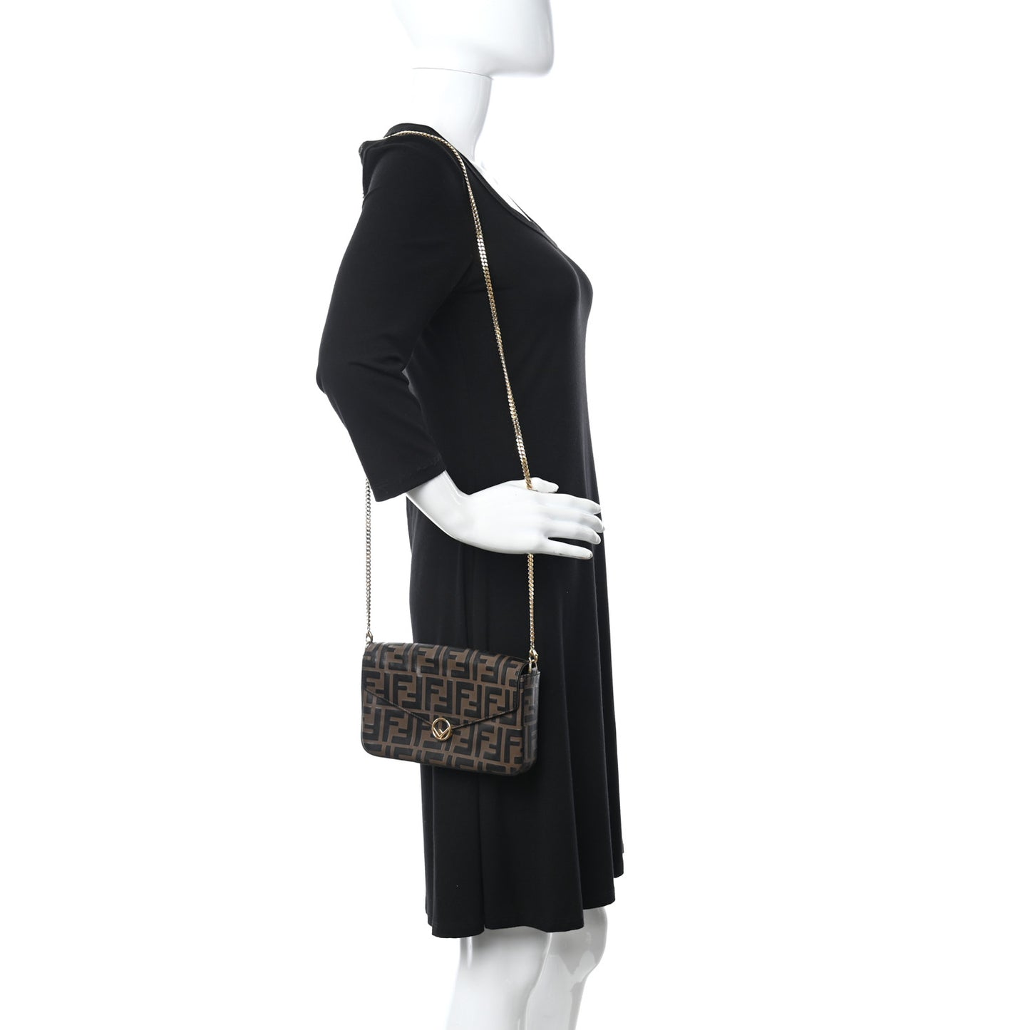 Vitello Soft F is Fendi Bi-Color FF 1974 Embossed Envelope Wallet on Chain Maya Black