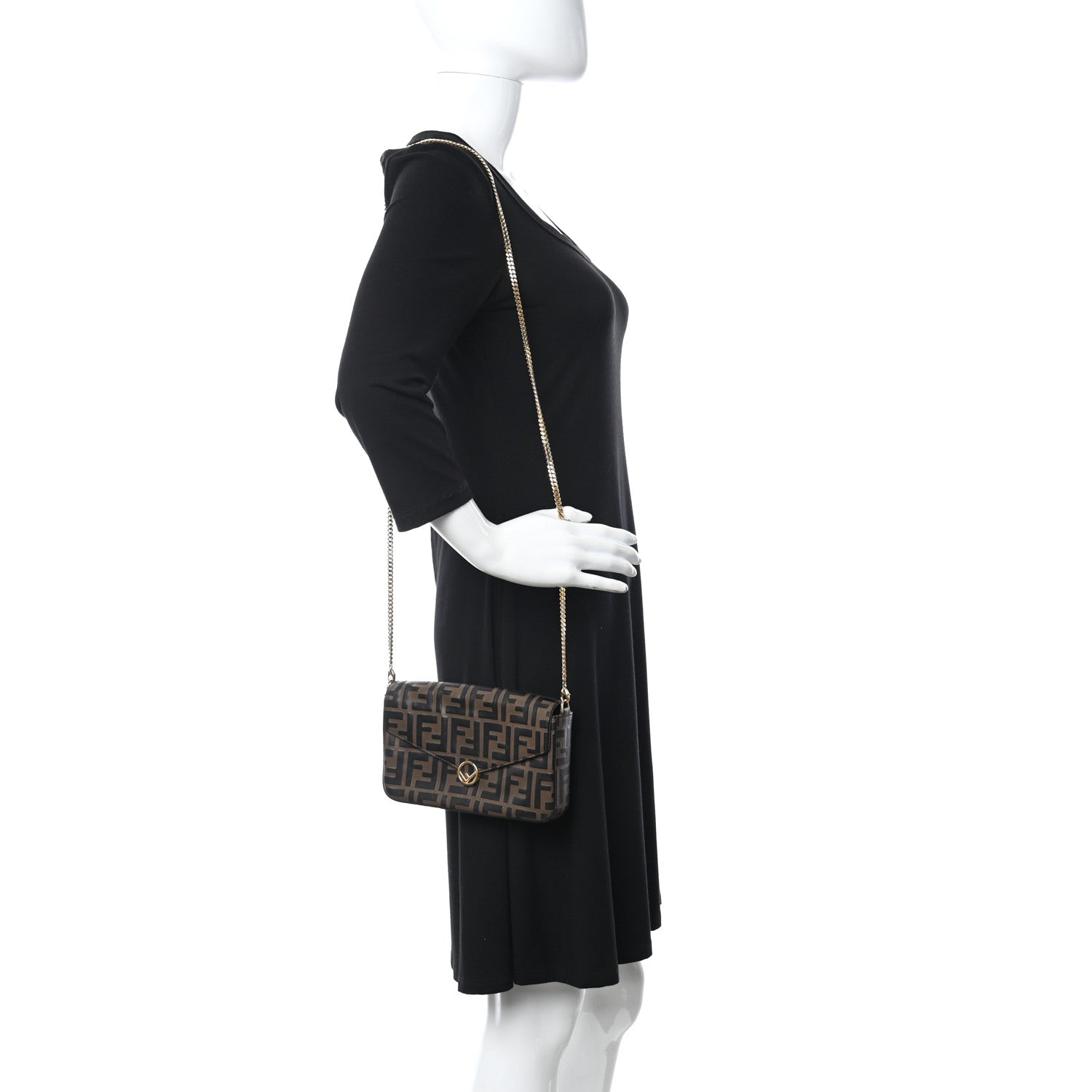 Fendi Vitello Soft F is Fendi Bi-Color FF 1974 Embossed Envelope Wallet on Chain Maya Black 2 of 11