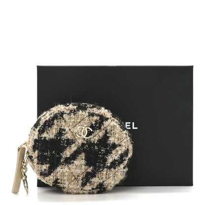 Chanel Tweed Shearling Quilted Coin Purse Beige Black 6 of 6