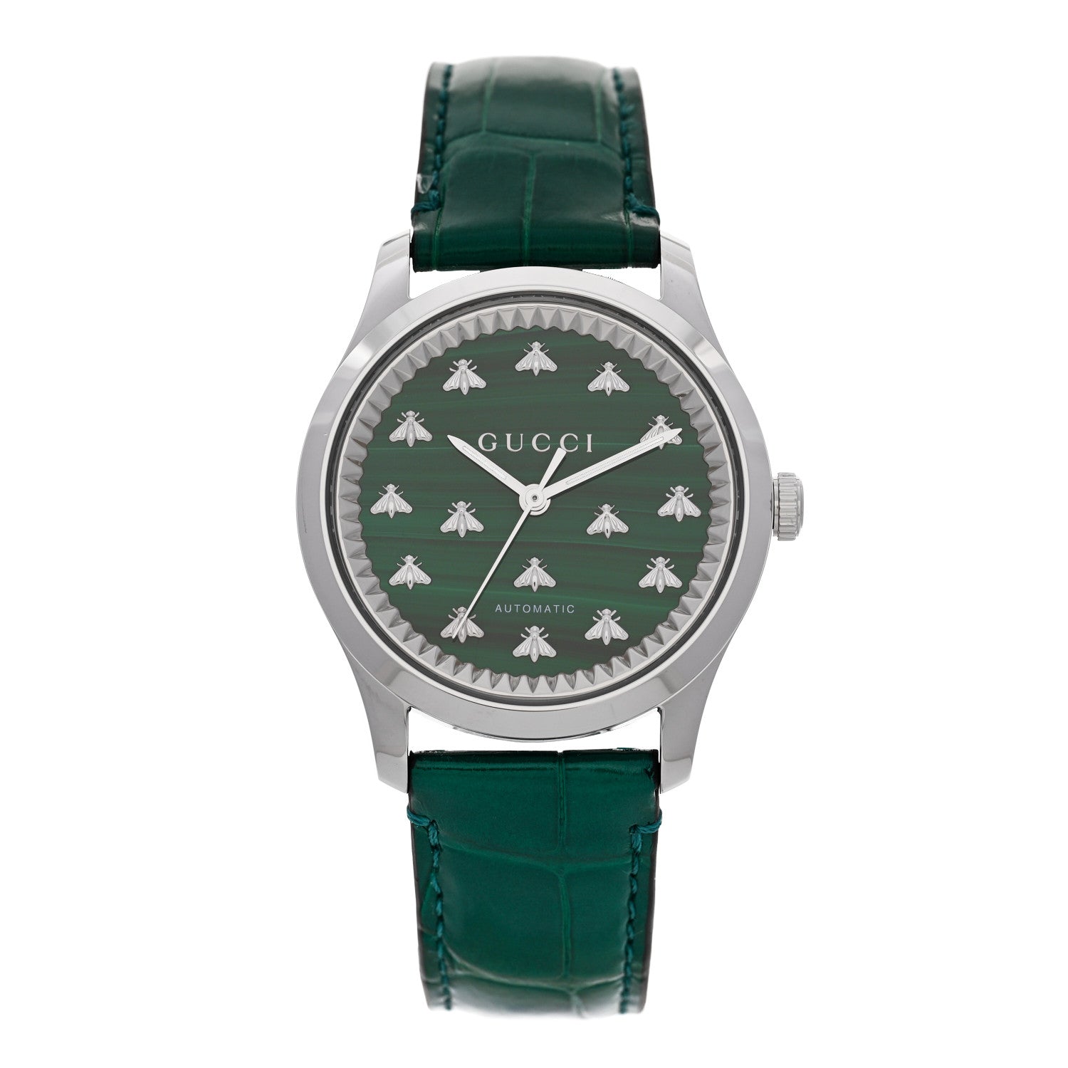 Gucci Stainless Steel Alligator Malachite 38mm G-Timeless Bee Automatic Watch 1 of 5