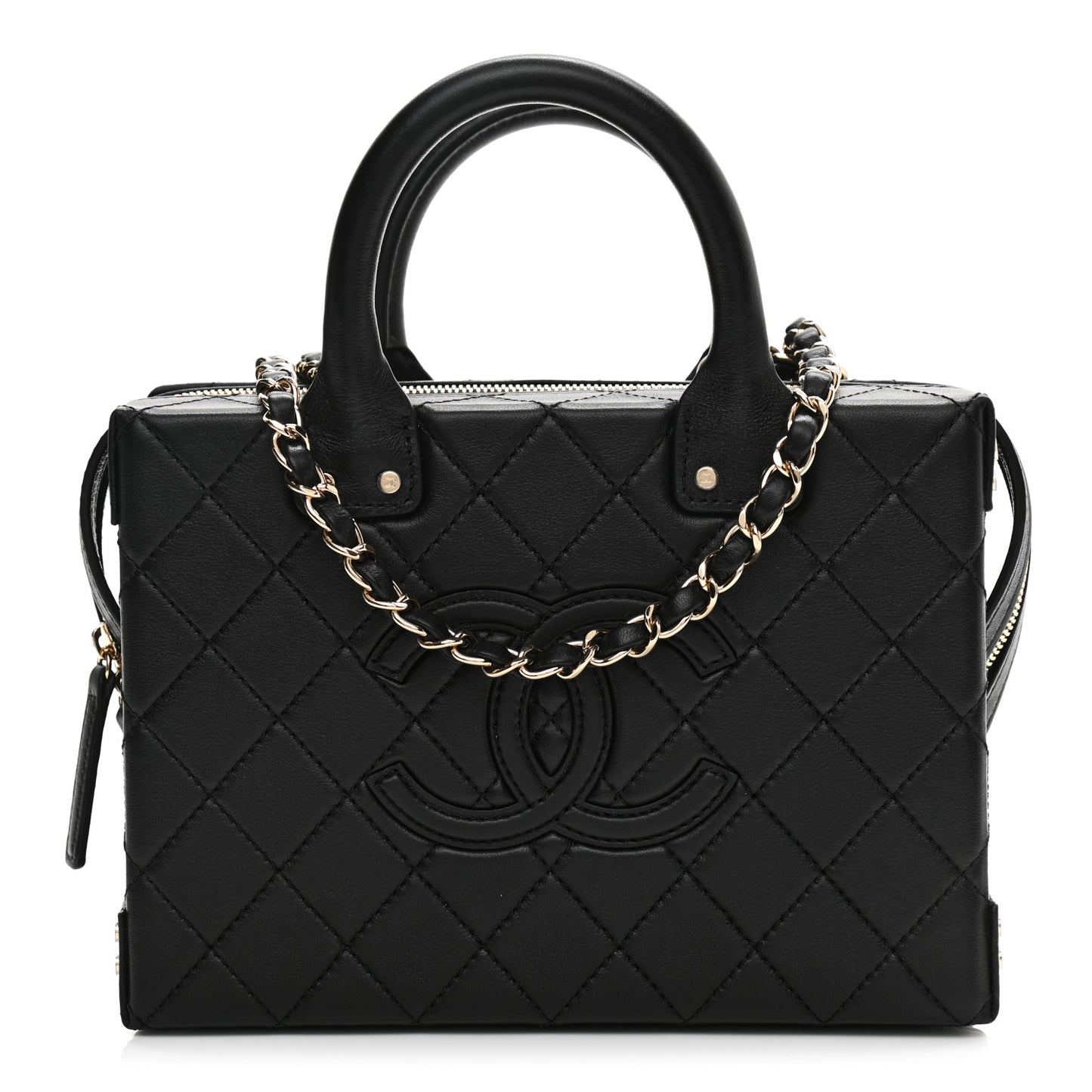 Calfskin Quilted Studded Square Vanity Case Black