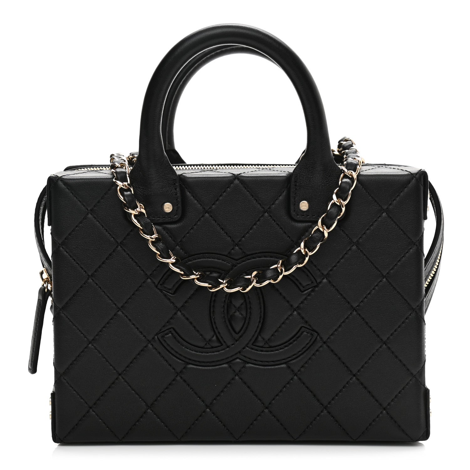 Chanel Calfskin Quilted Studded Square Vanity Case Black 1 of 10