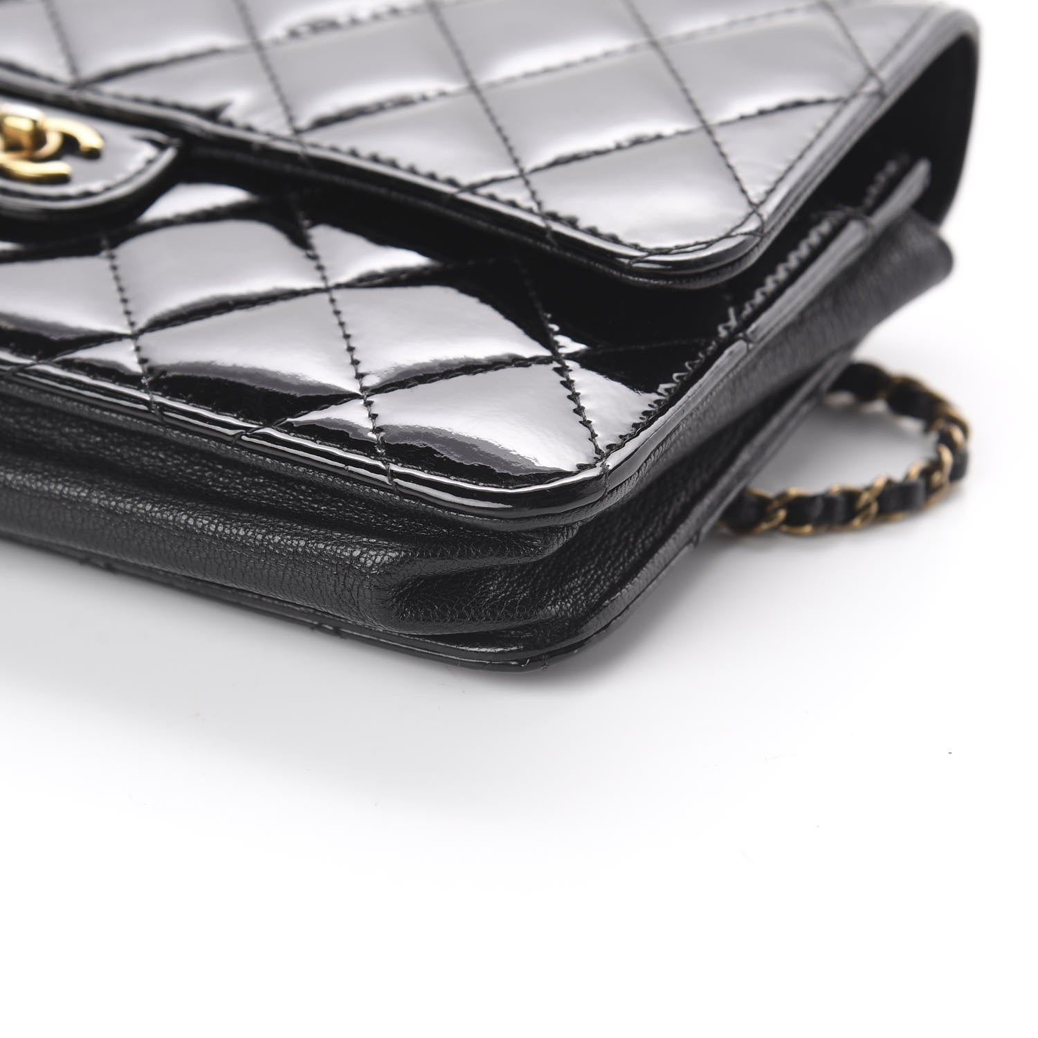 Chanel Patent Goatskin Quilted CC Eyelet Wallet On Chain WOC Black 6 of 9