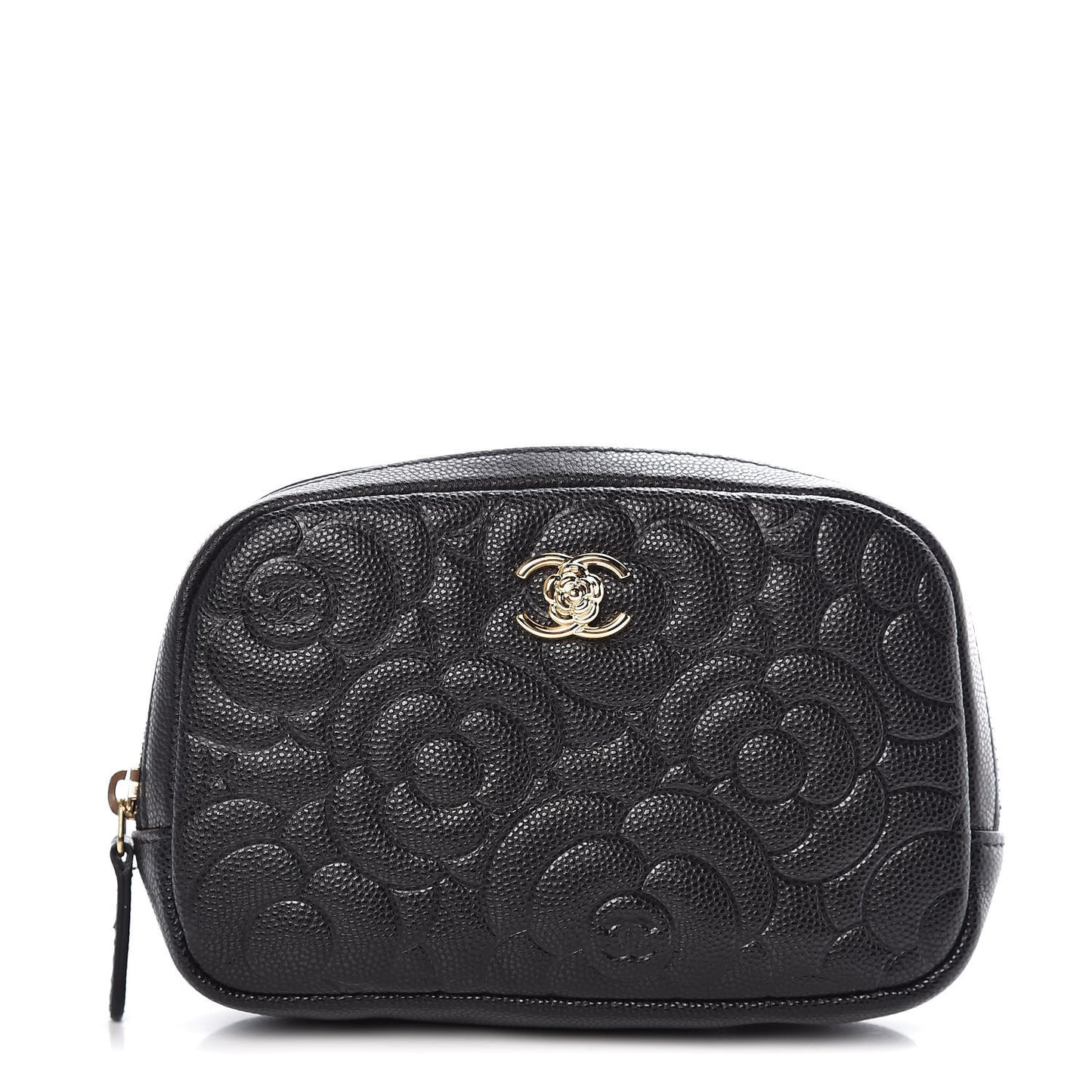 Caviar Camellia Embossed Small Cosmetic Case Black