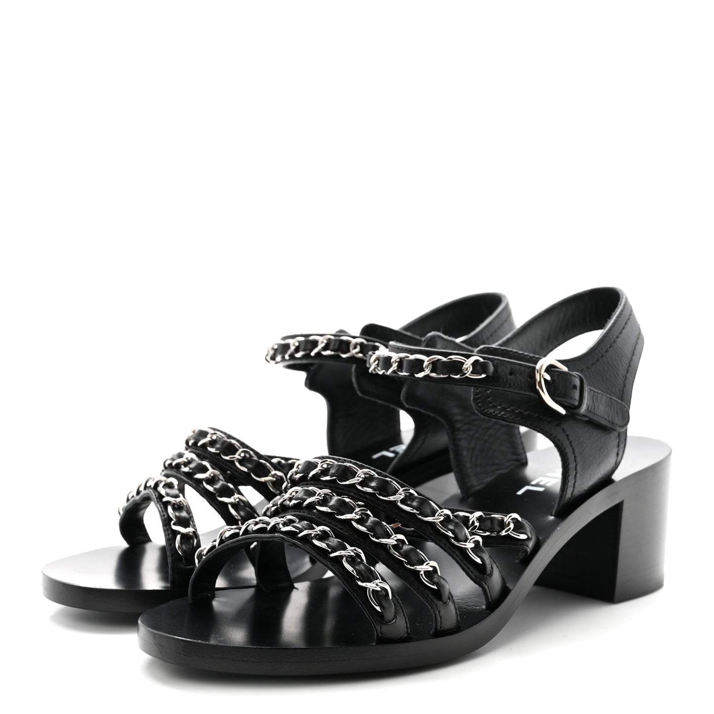Calfskin Chain Sandals 35.5 Black