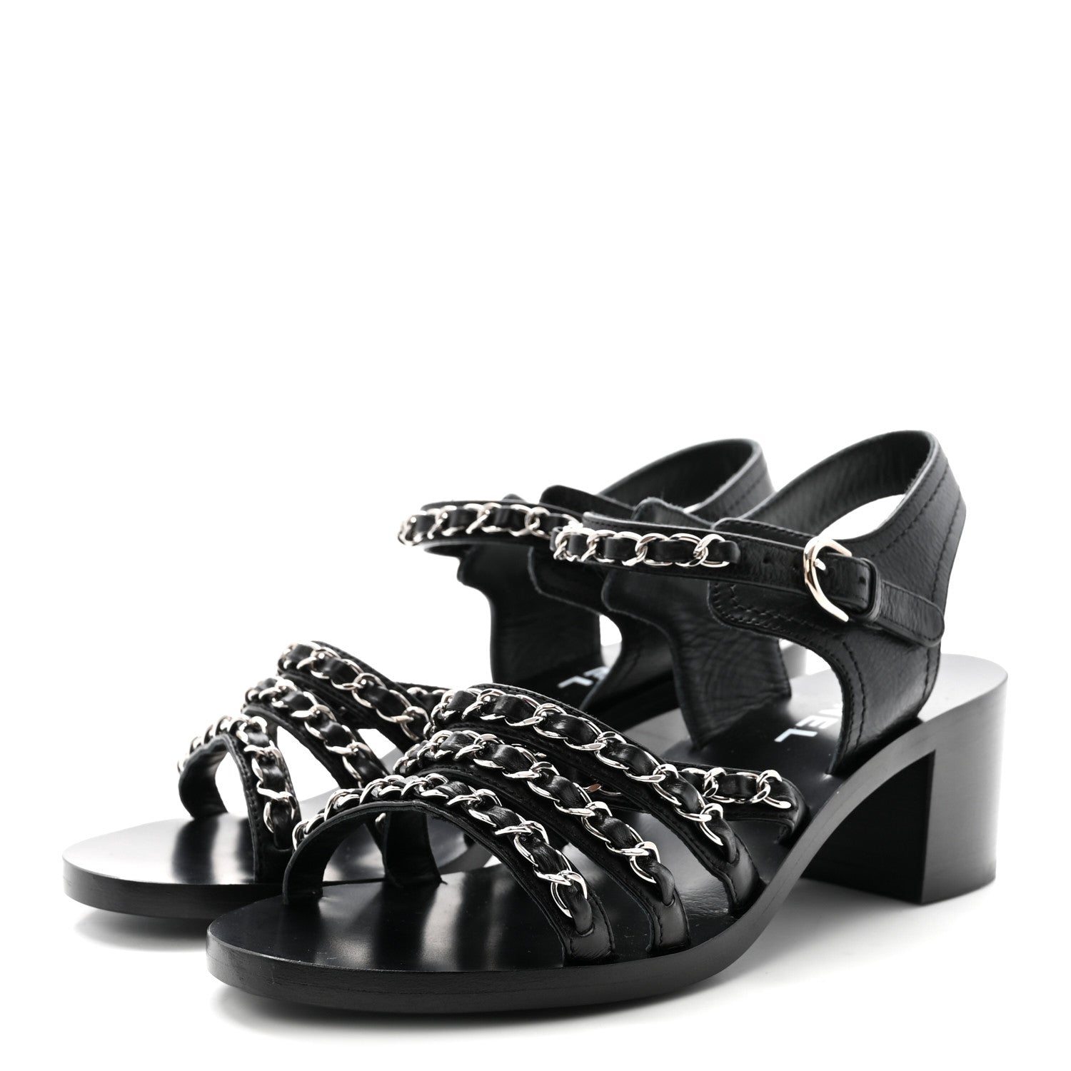 Chanel Calfskin Chain Sandals 35.5 Black 4 of 9