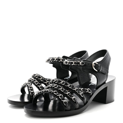 Chanel Calfskin Chain Sandals 35.5 Black 4 of 9