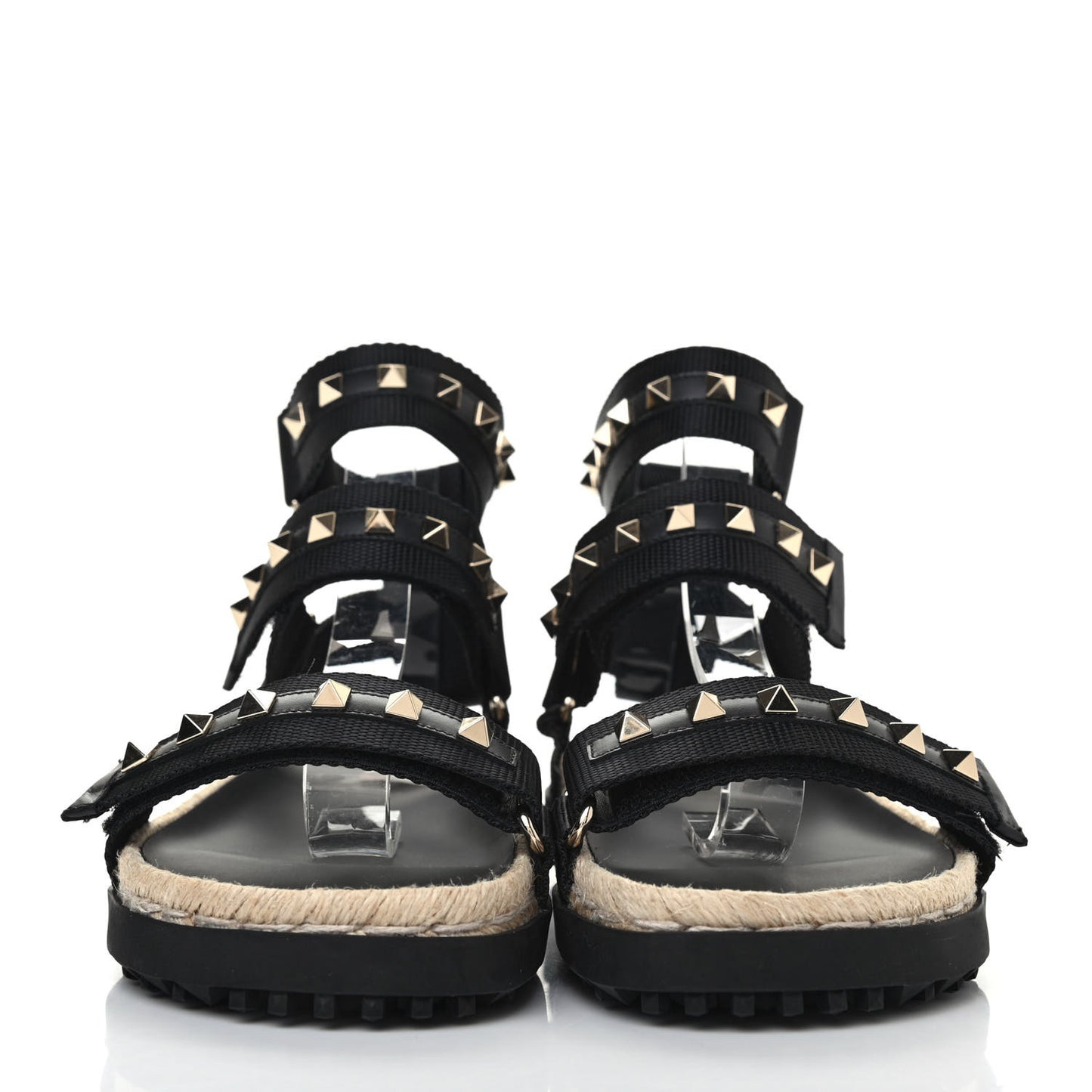 Nylon Rockstud Velcro Espadrille Sandals 38 Black