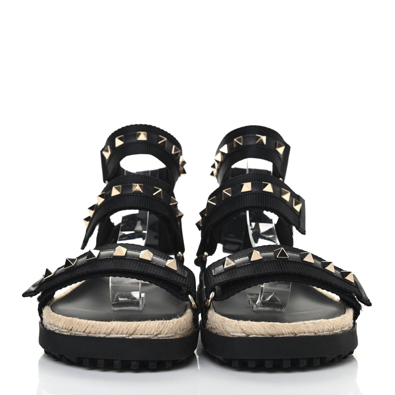 Valentino Garavani Nylon Rockstud Velcro Espadrille Sandals 38 Black 2 of 4