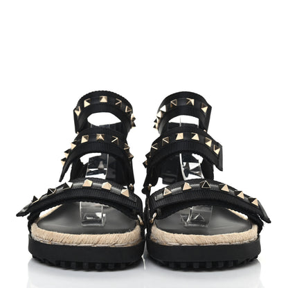 Valentino Garavani Nylon Rockstud Velcro Espadrille Sandals 38 Black 2 of 4