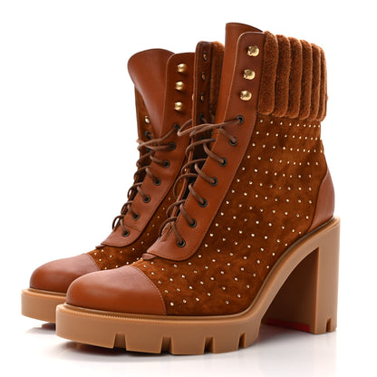 Christian Louboutin Calfskin Suede Cake Velvet Studded Dakita Lug 70 Boots 38 Foxy Antic Gold 3 of 9