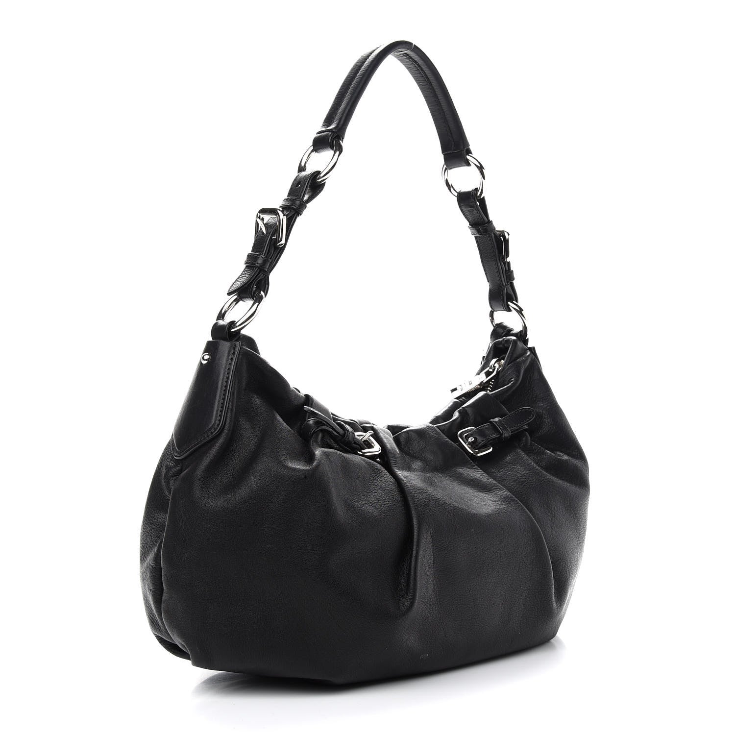 Prada Soft Calfskin Pleated Hobo Black 3 of 9