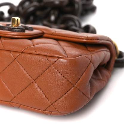 Chanel Lambskin Wenge Quilted Mini Fashion Wood Square Flap Light Brown 9 of 9