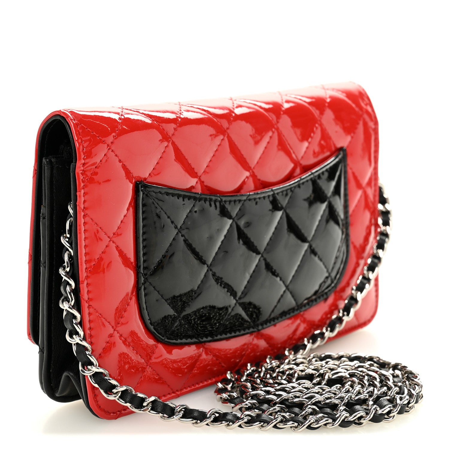 Chanel Patent Quilted Bi-Color Wallet On Chain WOC Red Black Red Black 3 of 11