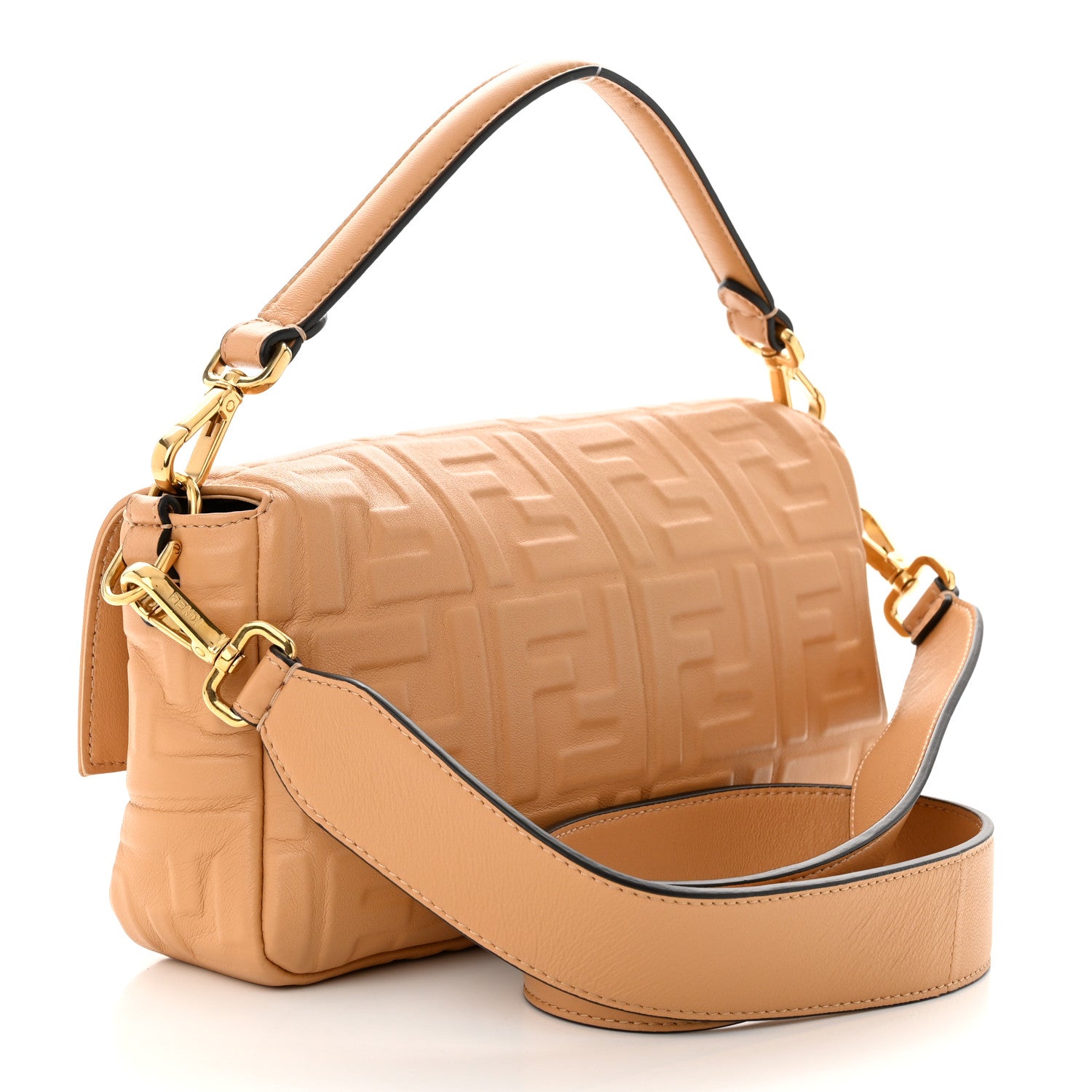 Fendi Nappa FF 1974 Embossed Baguette Miele Scuro 2 of 11
