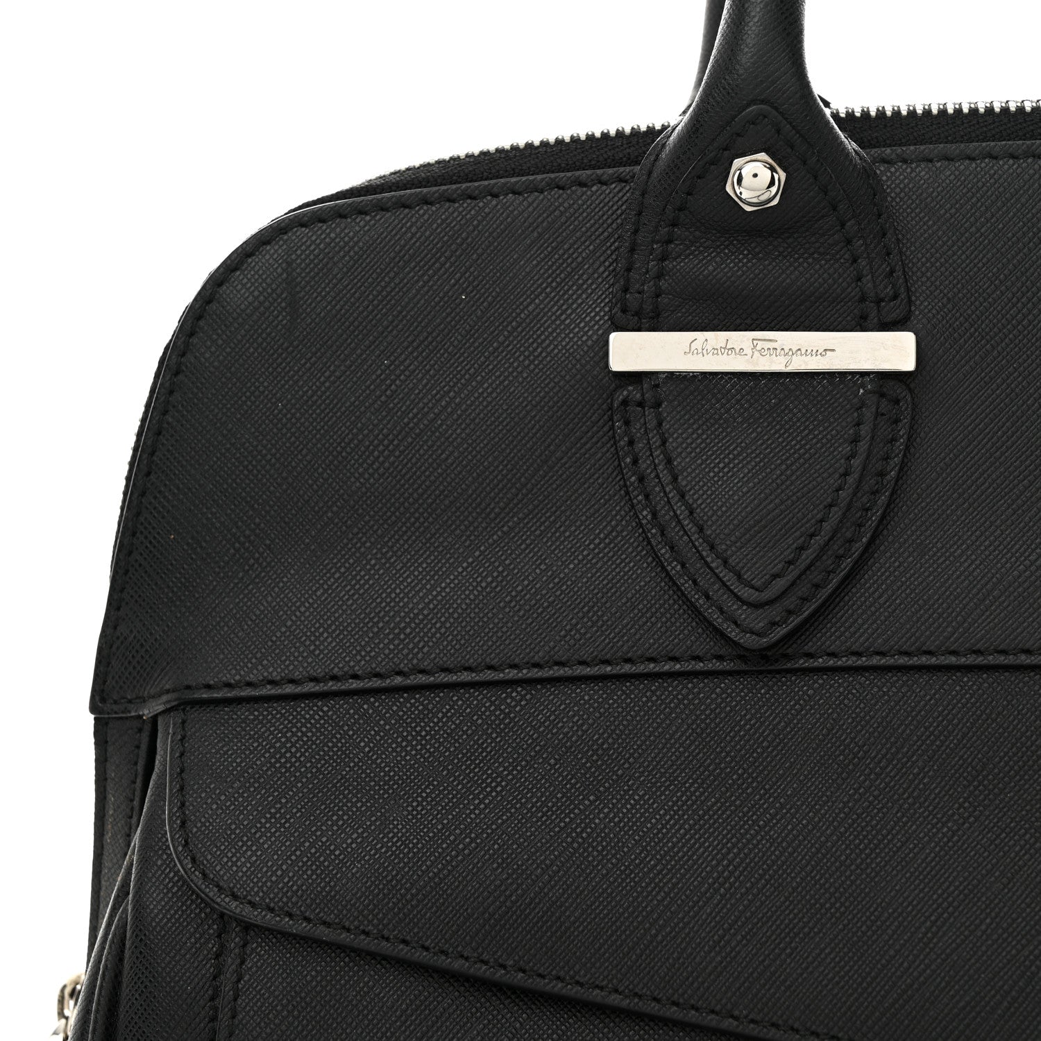 Salvatore Ferragamo Saffiano Top Handle Bag Black 11 of 12
