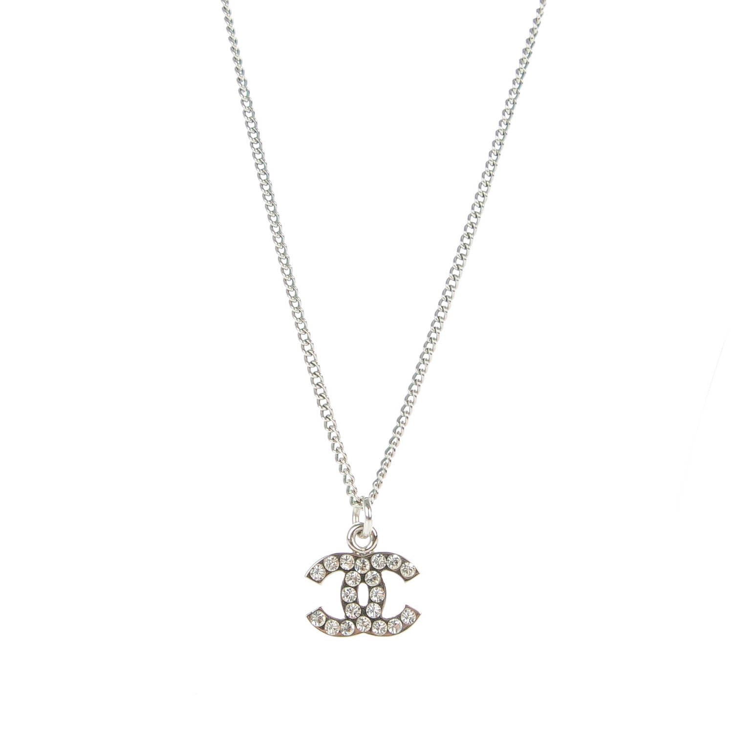 Chanel Crystal Timeless CC Necklace Silver 1 of 6
