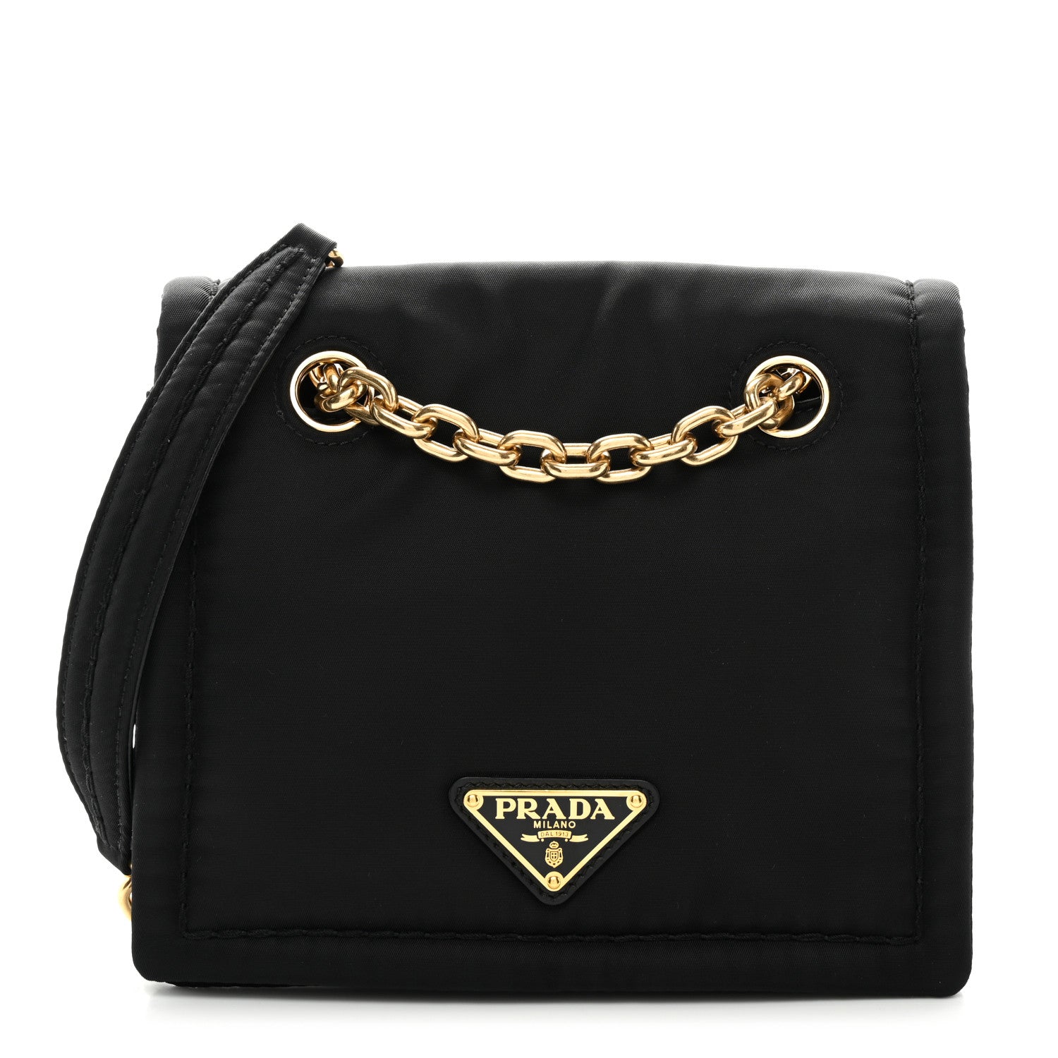 Prada Tessuto Nylon Chain Flap Shoulder Bag Black 1 of 9