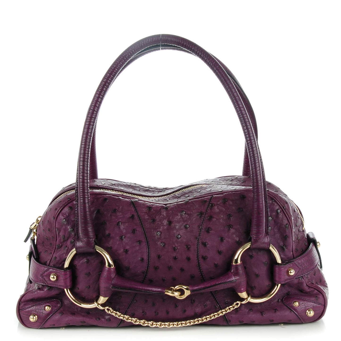 Ostrich Horsebit Chain Satchel Purple