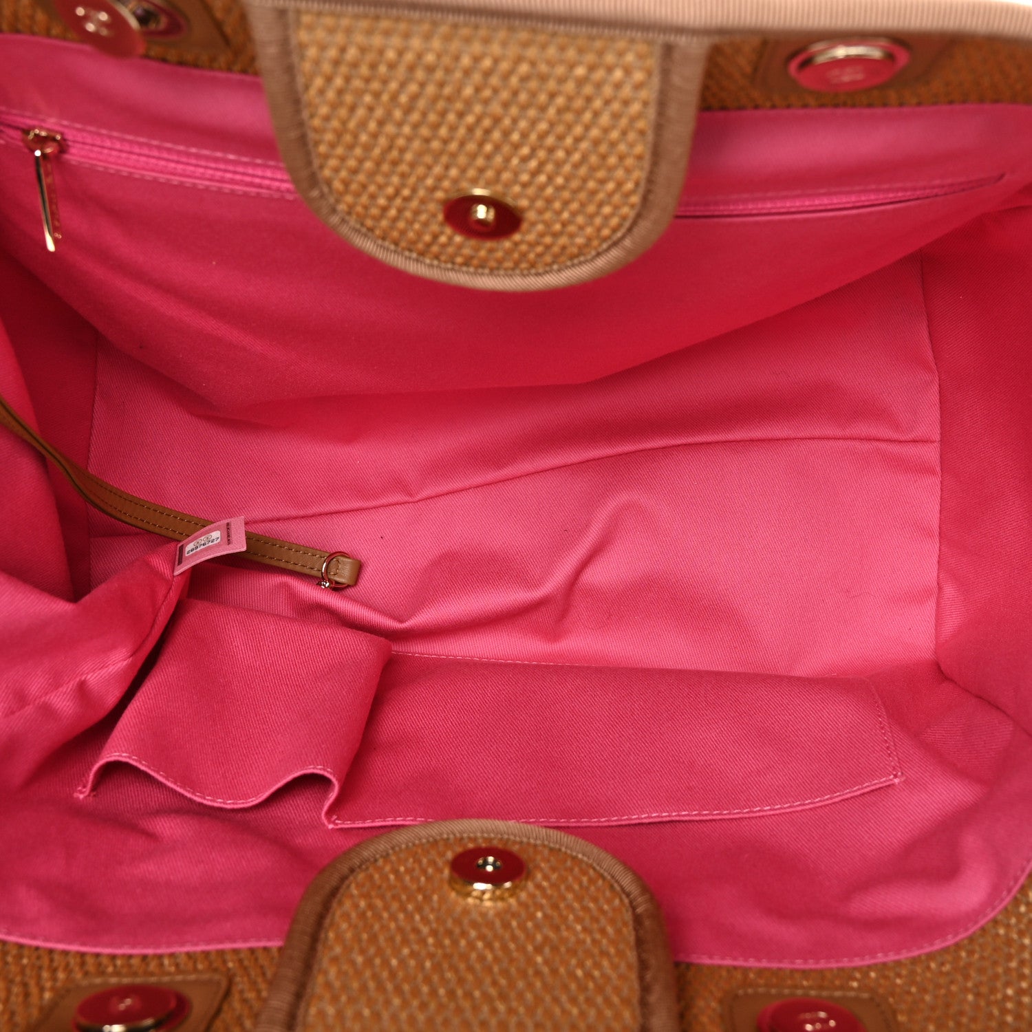 Chanel Straw Raffia Calfskin Striped Medium Deauville Tote Dark Beige Fuchsia Navy Blue 5 of 10
