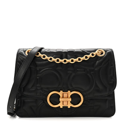 Salvatore Ferragamo Calfskin Quilted Gancini Flap Bag Black 1 of 9